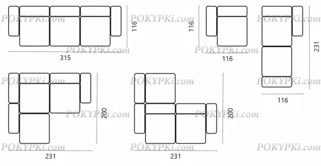 Модульный диван Фиджи 3-х секционный
