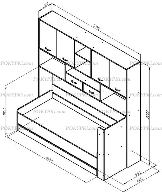 Детская кровать с выдвижным спальным местом и антресолью Дельта 21.03 Детская кровать с выдвижным спальным местом и антресолью Дельта 21.03